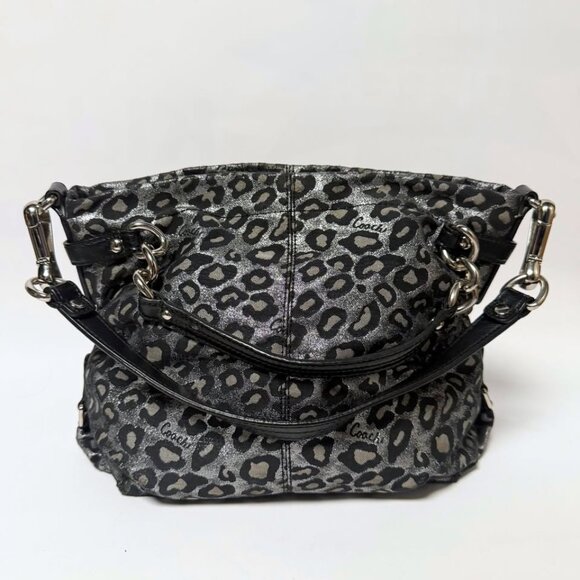 Coach Metallic Silver & Black Ocelot Purse – Designer Shoulder Bag - Picture 1 of 17